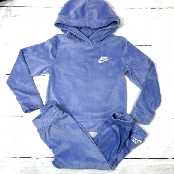 Kids Nike Purple/Blue Velour Hoodie and Jogger Set - Picture 1 of 2